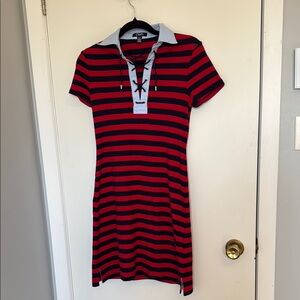 Chaps Red and Blue Buttoned Polo Dress